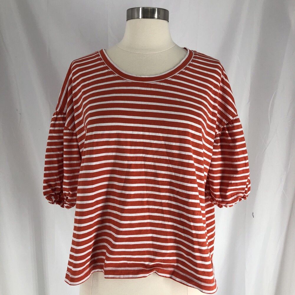 CAbi Top Womens X-Small Orange White Stripe Poolside Tee Boxy Oversized